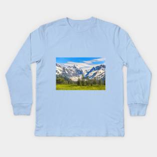 USA. Alaska. Snow-Covered Mountains. Kids Long Sleeve T-Shirt